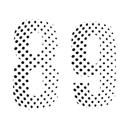 Number Eighty-nine, 89 in halftone. Dotted illustration isolated on a white background. Vector illustration.のイラスト素材