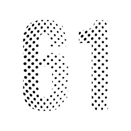 Number Sixty-one, 61 in halftone. Dotted illustration isolated on a white background. Vector illustration.のイラスト素材