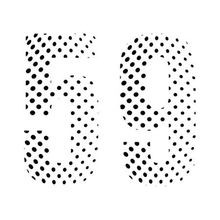 Number Fifty-nine, 59 in halftone. Dotted illustration isolated on a white background. Vector illustration.のイラスト素材