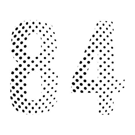 Number Eighty-four, 84 in halftone. Dotted illustration isolated on a white background. Vector illustration.のイラスト素材
