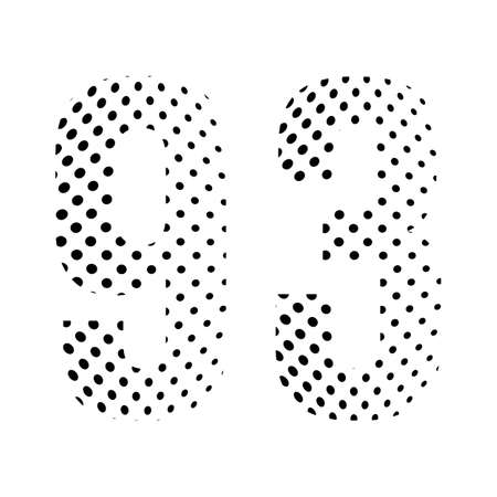 Number Ninety-three, 93 in halftone. Dotted illustration isolated on a white background. Vector illustration.のイラスト素材
