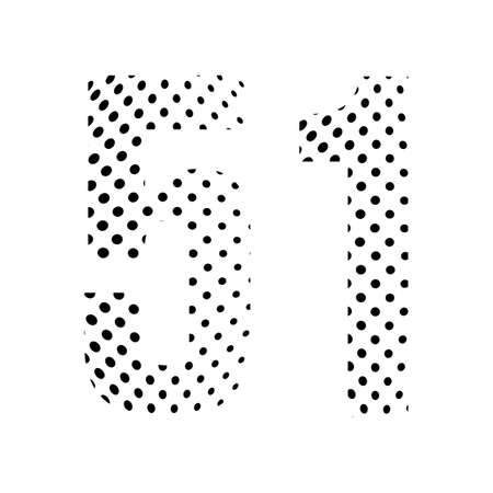 Number Fifty one 51 in halftone. Dotted illustration isolated on a white background. Vector illustration.のイラスト素材
