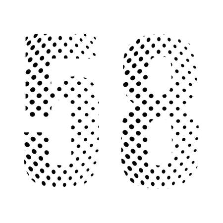 Number Fifty-eight, 58 in halftone. Dotted illustration isolated on a white background. Vector illustration.のイラスト素材