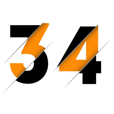 34 3 4 Number Logo Design with a Creative Cut and Black Circle Background. Creative logo design.のイラスト素材