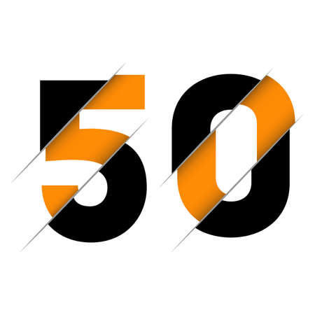 50 5 0 Number Logo Design with a Creative Cut and Black Circle Background. Creative logo design.のイラスト素材