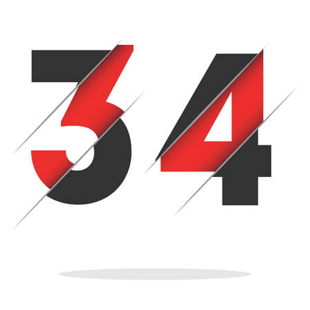 34 Number Logo Design with a Creative Cut and Black Circle Background. creative logo design.のイラスト素材