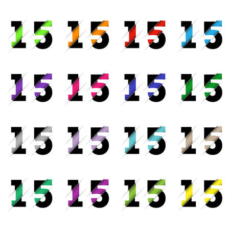 Paper cut number fifteen 15. Realistic 3D multi layers papercut effect isolated on white background. figure of alphabet letter font. decoration element for birthday or wedding greeting designのイラスト素材