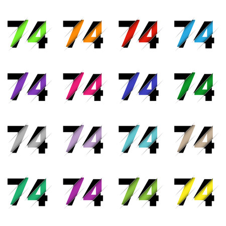 Paper cut number seventy four 74. Realistic 3D multi layers papercut effect isolated on white background. figure of alphabet letter font. decoration element for birthday or wedding greeting designのイラスト素材