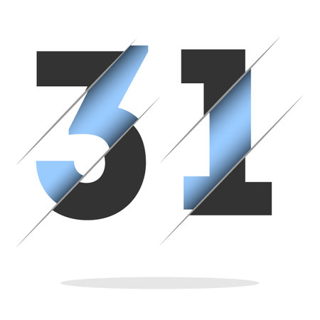 31 number, 3d cut design. Icon for celebration design. vector typography. creative black design. vector texture.のイラスト素材