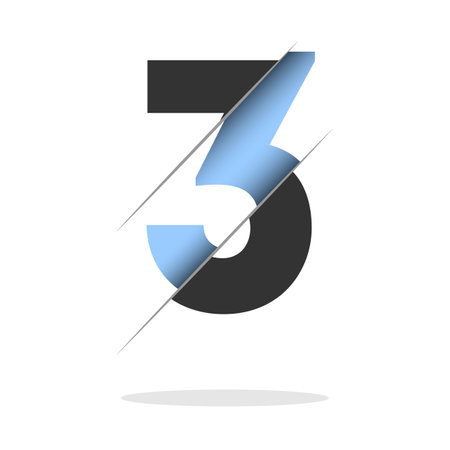 3 number, 3d cut design. Icon for celebration design. vector typography. creative black design. vector texture.のイラスト素材