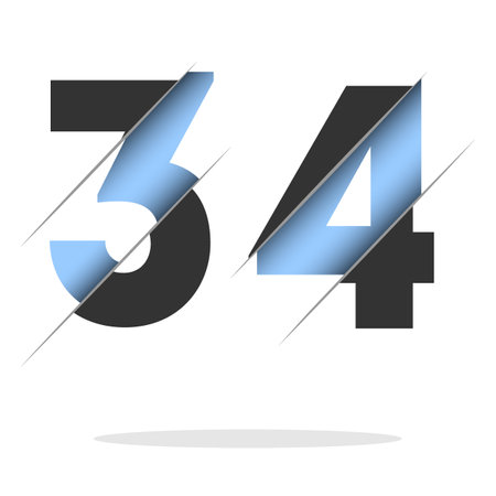 34 number, 3d cut design. Icon for celebration design. vector typography. creative black design. vector texture.のイラスト素材