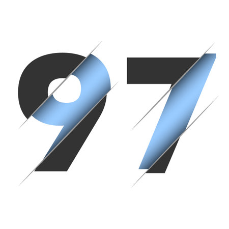 97 number, 3d cut design. Icon for celebration design. vector typography. creative black design. vector texture.のイラスト素材