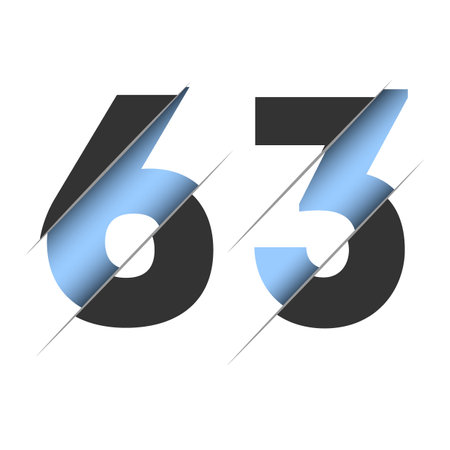 63 number, 3d cut design. Icon for celebration design. vector typography. creative black design. vector texture.のイラスト素材