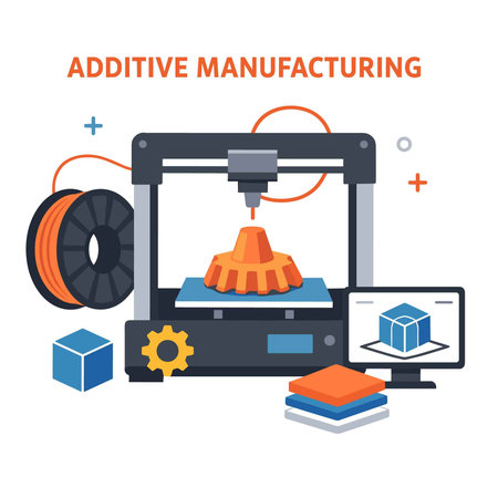 3d printing machine. Modern technology. Vector illustration in flat style