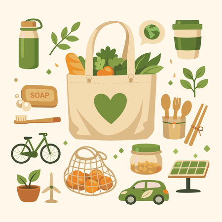 Zero waste lifestyle concept. Eco-friendly lifestyle. Vector illustration.