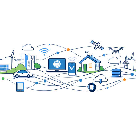 Smart city concept with thin line icons on white background. Vector illustration.