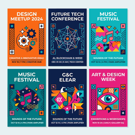 Six Event Posters Design Tech Music Art