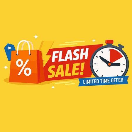 Flash sale banner with shopping bags and stopwatch. Vector illustration.