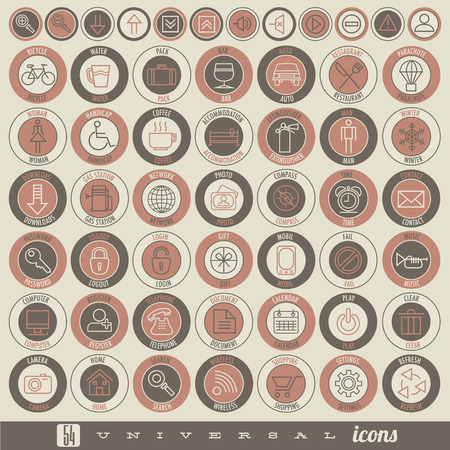 Retro Vintage style Icon collection  Universal icons illustration with name tag  Hand drawing outline style icons for web, mobile and other design  のイラスト素材