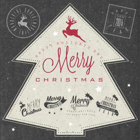 Christmas decoration collection for postcards and other Christmas design  Vintage style christmas typographic and calligraphic symbols for greeting cards design  Christmas and New Year stamp design のイラスト素材