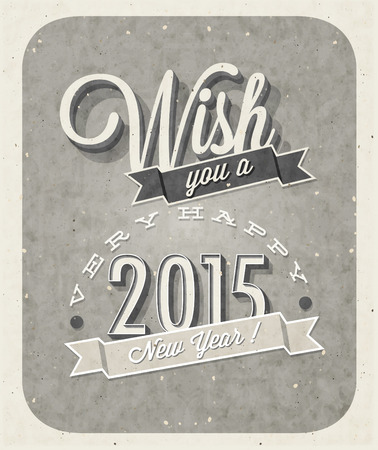 Vintage New Year\'s Eve Card. Retro cartoon style New Year greetings illustration. Vintage style typographic and calligraphic symbols for new years ewe card design. 2015のイラスト素材