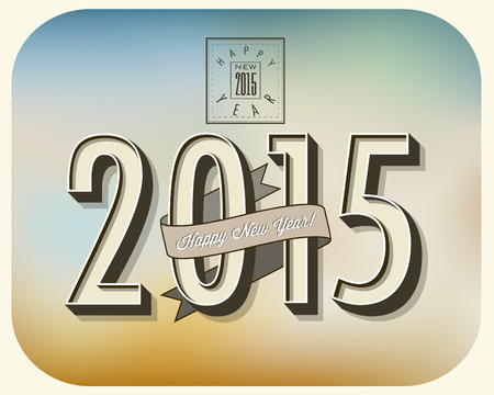 Vintage New Year\'s Eve Card. Retro cartoon style New Year greetings illustration. Vintage style typographic and calligraphic symbols for new years ewe card design. 2015のイラスト素材