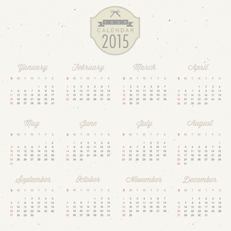 Vector abstract calendar 2015 Retro vintage style minimalist calendar design Template for 2015 calendarのイラスト素材