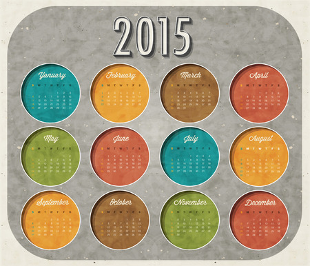 Vector abstract calendar 2015 Retro vintage style colorful calendar design. Template for 2015 calendarのイラスト素材