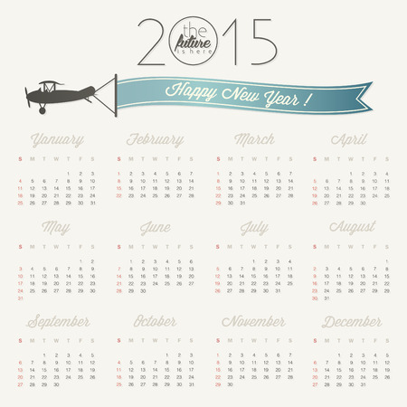 Vector abstract calendar 2015 Retro vintage style calendar design with airplane cartoon illustration. Template for 2015 calendarのイラスト素材