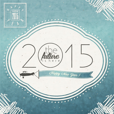 Vintage New Year\'s Eve Card. Retro cartoon style New Year greetings illustration. Vintage style typographic and calligraphic symbols for new years ewe card design. 2015 Hand drawing illustration.のイラスト素材