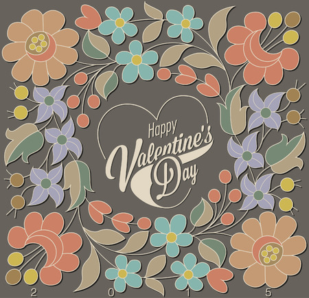 Happy Valentines Day. Hungarian traditional flowers decoration. Heart designs with colorful flowers.のイラスト素材