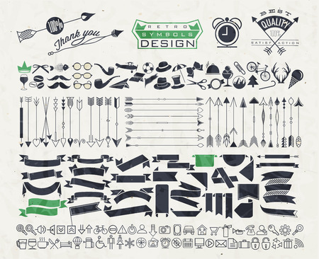 Big object symbols set for all design. Hipster style. Minimal symbols for everyday objects. Pictogram and icons collection. Retro, vintage style objects silhouettes.  illustrations. Arrowsのイラスト素材