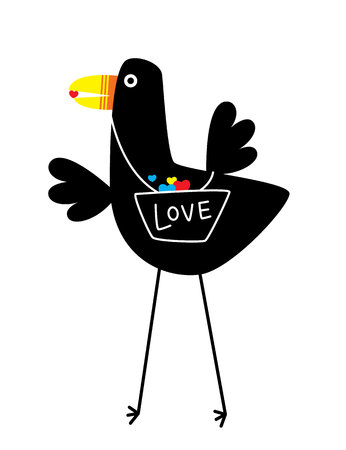 cute love black bird greetingのイラスト素材