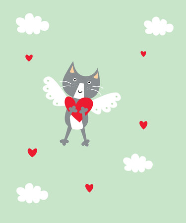 cute kitten angel with loveのイラスト素材