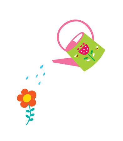 cute watering can and flowerのイラスト素材