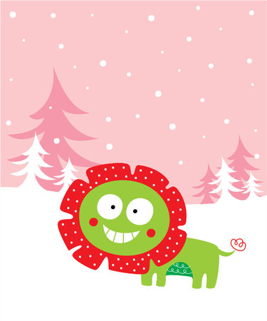 cute lion merry christmas greeting cardのイラスト素材