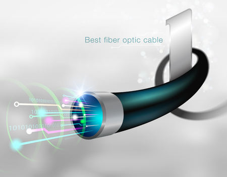 Best fiber optic cable Send large data quickly. Future Technology Support. Vector realistic Fileのイラスト素材