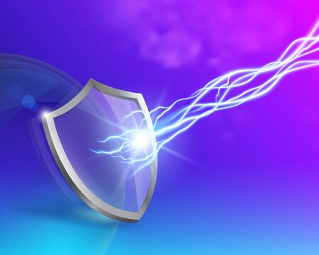 Glass shield with double protection and lightning. Concepts. Advertise toothpaste, sunscreen, virus, firewall, house paint. Vector realistic file.のイラスト素材