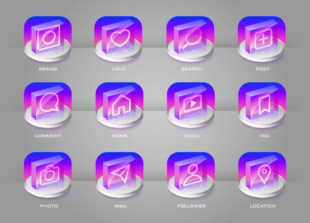 Social media icons set 3d transparent push button style.のイラスト素材