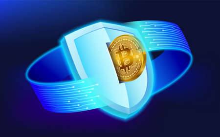 Bitcoin digital wallet Protected by digital encryption and nodes from around the world help verify transactions.のイラスト素材