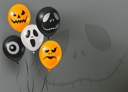 Halloween balloon set on dark background with Halloween pattern.のイラスト素材