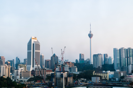 KUALA LUMPUR, MALAYSIA - FEBRUARY 10, 2018 : Beautiful Morning shot of Kuala Lumpur skyline showing KL towers and Maybank building.のeditorial素材