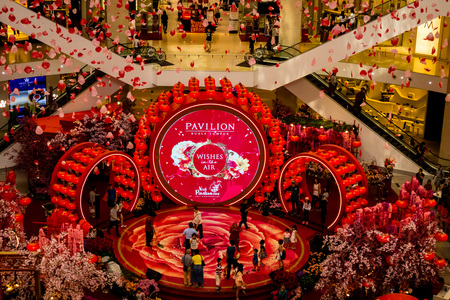 KUALA LUMPUR, MALAYSIA - FEBRUARY 10, 2018 : Beautiful decorations for Chinese new year at Pavilion shopping center in Bukit Bintang district, Kuala Lumpur.のeditorial素材