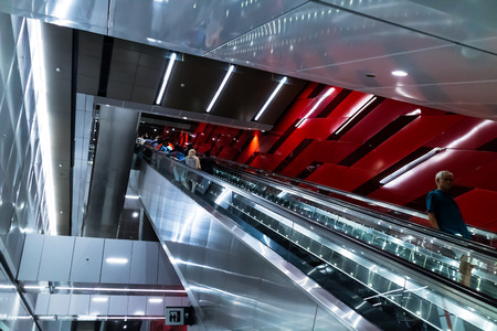 KUALA LUMPUR, MALAYSIA - FEBRUARY 10, 2018 : Interior of Bukit Bintang MRT (Mass Rapid Transit) station. this is the latest public transportation system in kuala lumpur.のeditorial素材