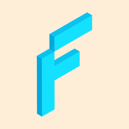 3D colorful isometric pixel art alphabet typeface. Letter F. vector typography design.のイラスト素材