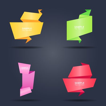 set of abstract colorful origami paper banners style. vector template background for speech bubble or website promotion banner.のイラスト素材