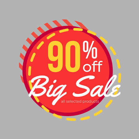 90% discount big sale banner template design for poster, flyer, shop, online store promotion.  Marketing Ad. Vector Modern Illustration.のイラスト素材