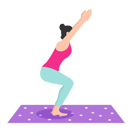 Young woman practising yoga exercise on white background. chair pose. vector sport illustration design with flat style.のイラスト素材