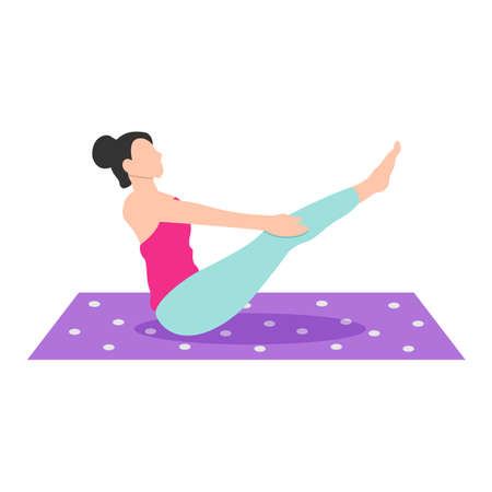 Young woman practising yoga exercise on white background. boat pose. vector sport illustration design with flat style.のイラスト素材