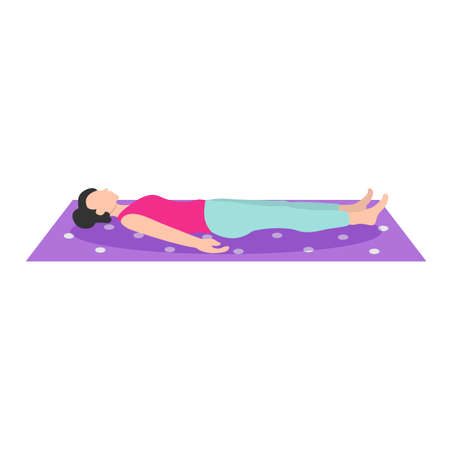 Young woman practising yoga exercise on white background. corpse pose. vector sport illustration design with flat style.のイラスト素材